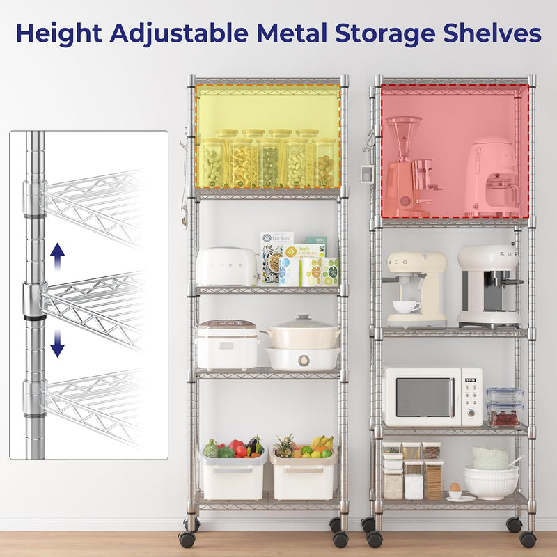 5-Tier Wire Shelving Unit on Wheels Chrome 59W