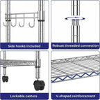 5-Tier Wire Shelving Unit on Wheels Chrome 59W
