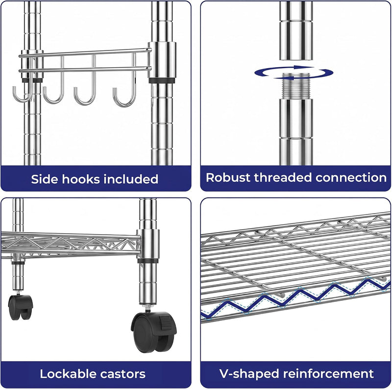 5-Tier Wire Shelving Unit on Wheels Chrome 59W