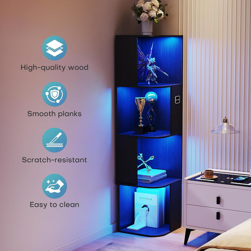 5-Tiers Corner Bookcase with 3 Colour Lights