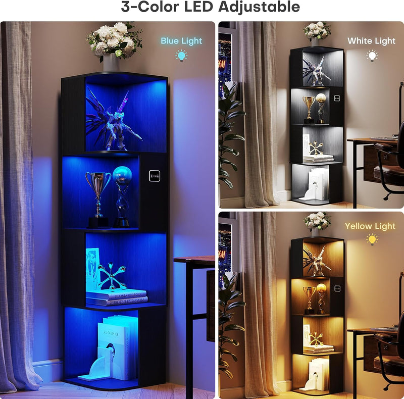 5-Tiers Corner Bookcase with 3 Colour Lights