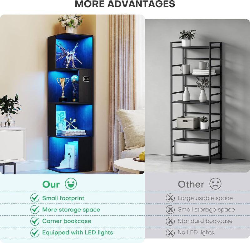 5-Tiers Corner Bookcase with 3 Colour Lights