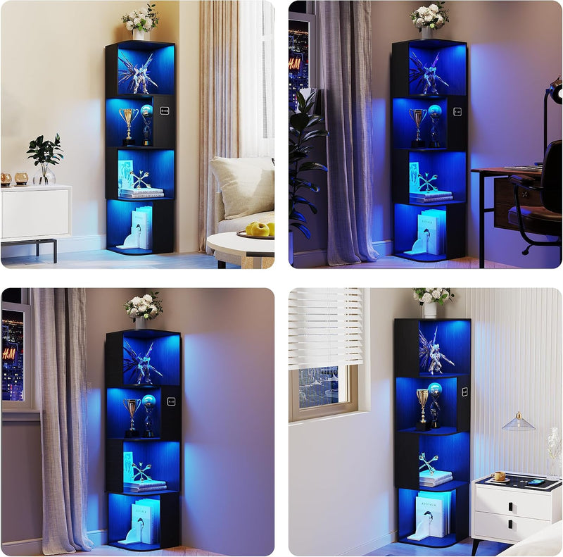 5-Tiers Corner Bookcase with 3 Colour Lights