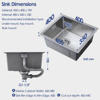 500x350MM 304 Stainless Steel Brushed Single Bowl Kitchen