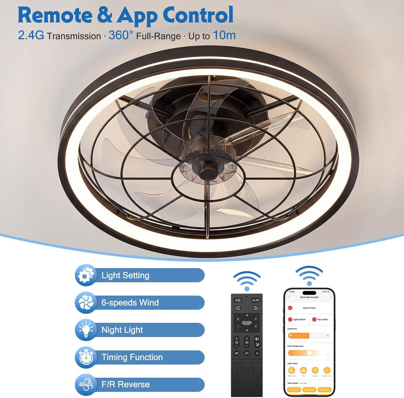 50CM Ceiling Fans with Lights and Remote Protective