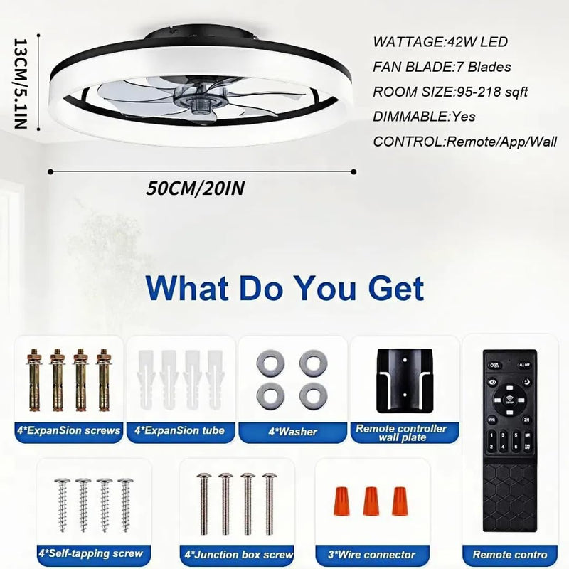 50CM Modern Ceiling Fans with Lights Reversible Remote