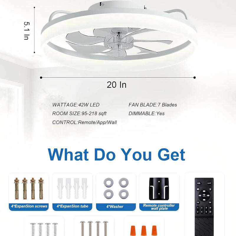 50CM Modern Ceiling Fans with Lights Reversible Remote