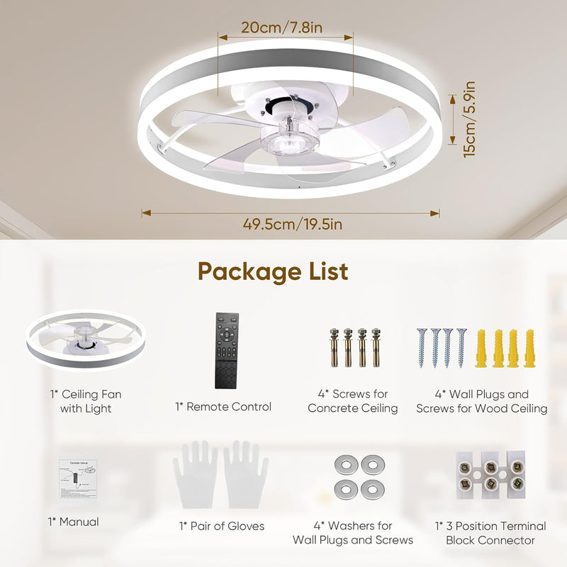 50CM Smart LED Ceiling Fan with Light