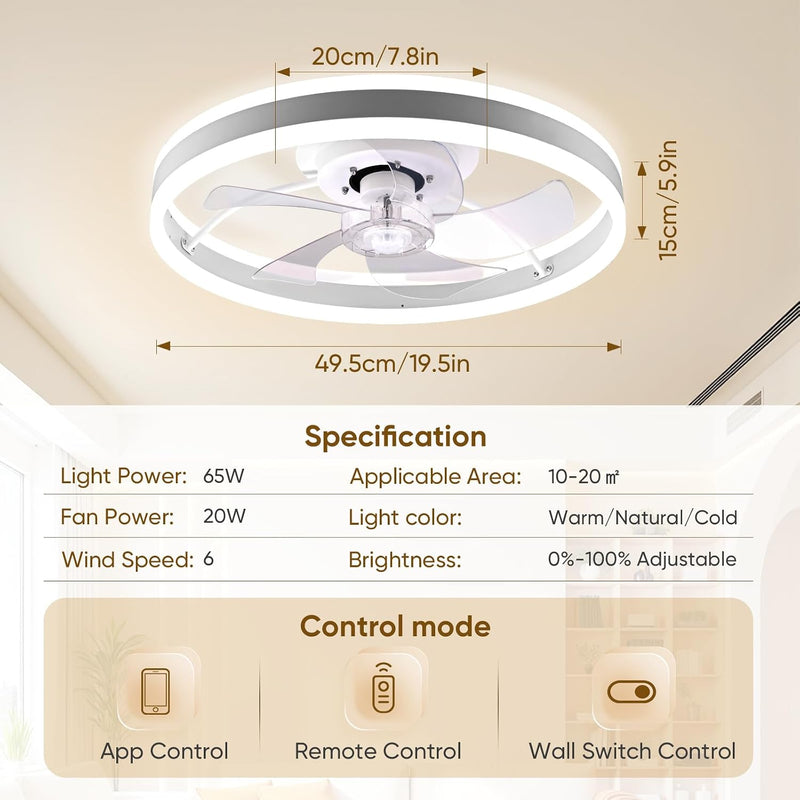 50CM Smart LED Ceiling Fan with Light