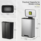 50L Kitchen Pedal Bin Soft Close Stay-Open Lid
