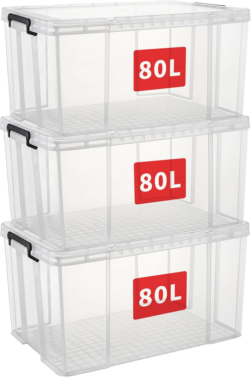 50lx3 Heavy-Duty Storage Boxes Plastic Stackable Box (3Pack)