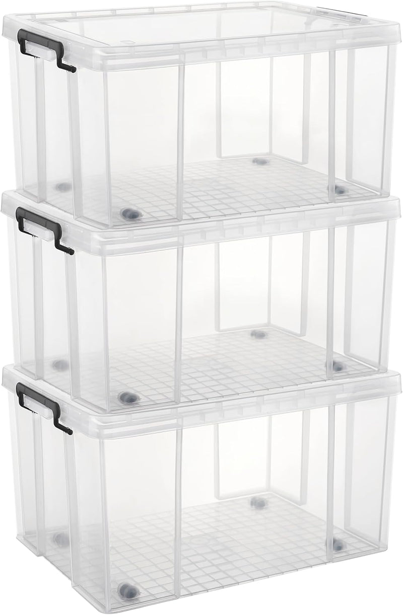50lx3 Heavy-Duty Storage Boxes Plastic Stackable Box (3Pack)