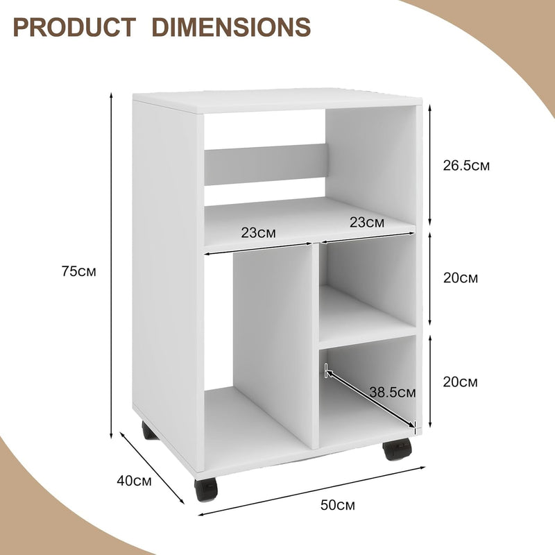 50x40x75CM Mobile Filing Cabinet with 4 Open Compartments