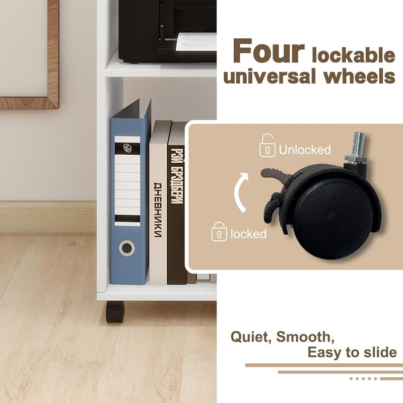 50x40x75CM Mobile Filing Cabinet with 4 Open Compartments