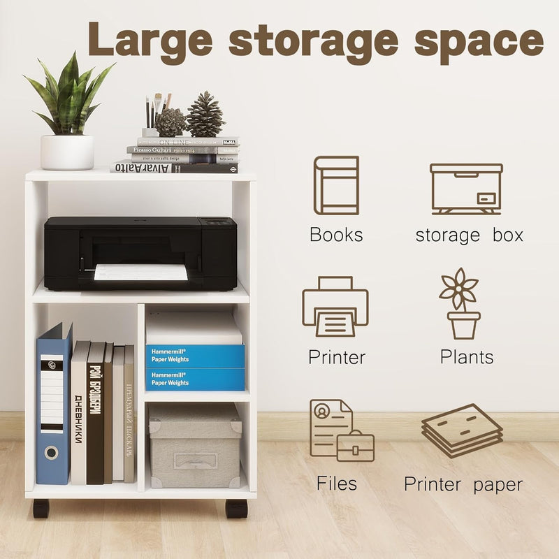 50x40x75CM Mobile Filing Cabinet with 4 Open Compartments