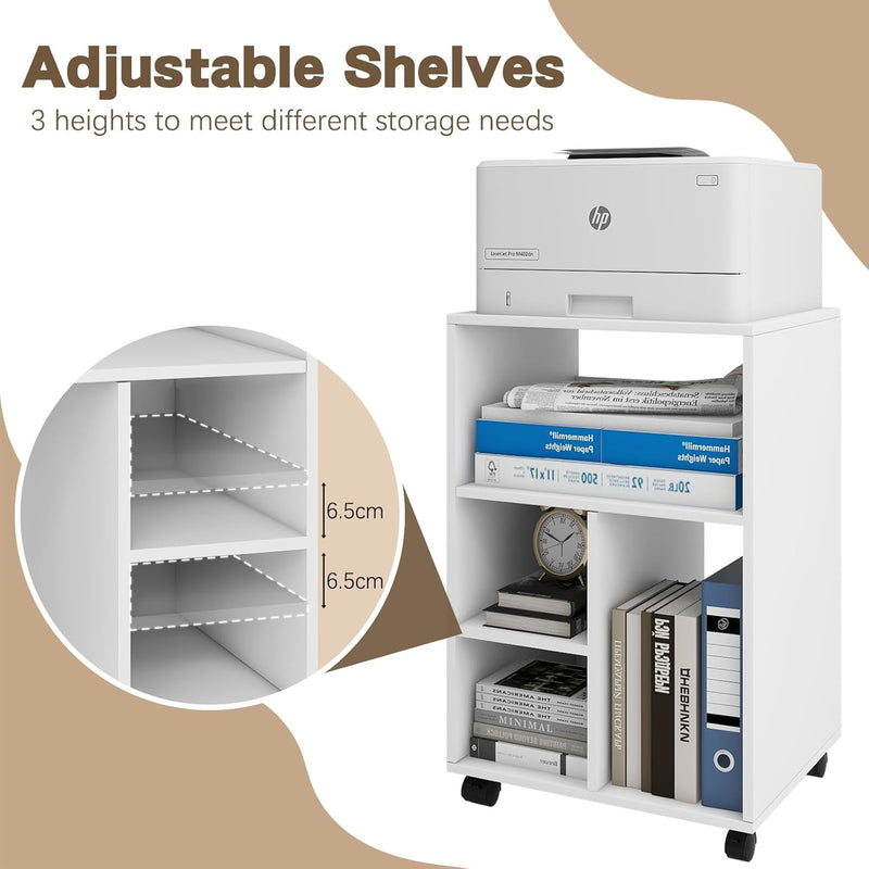 50x40x75CM Mobile Filing Cabinet with 4 Open Compartments