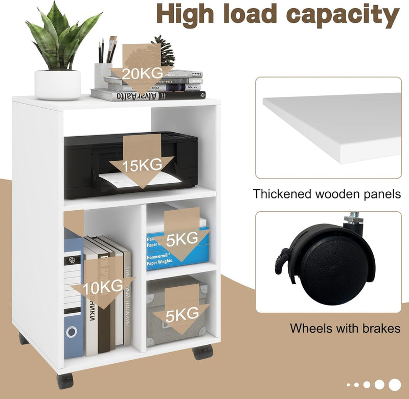 50x40x75CM Mobile Filing Cabinet with 4 Open Compartments