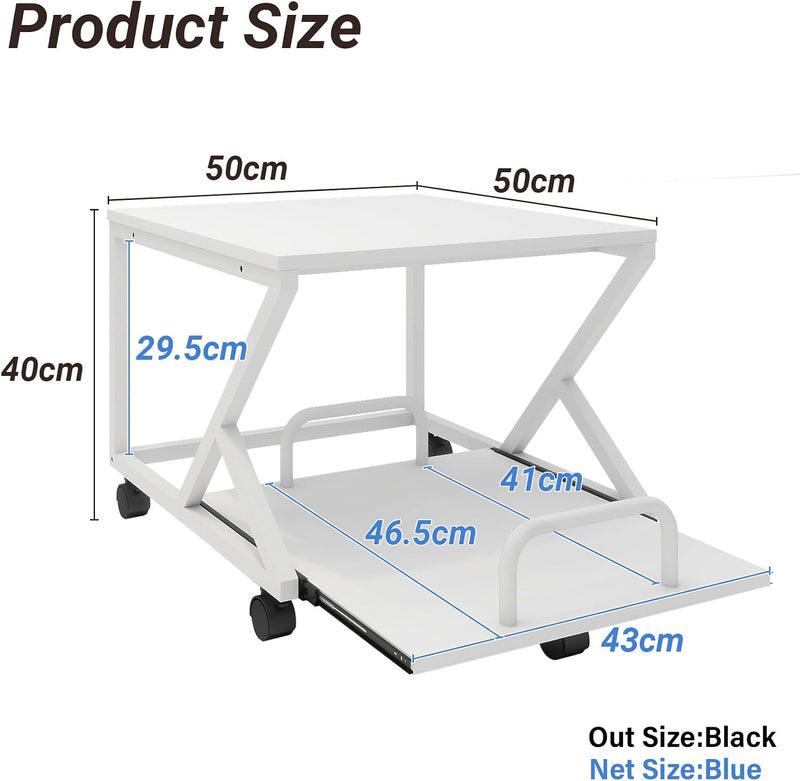 50x50CM 2-Tier Printer Stand with Pull Out Shelf