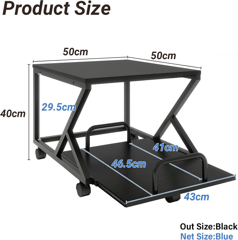 50x50CM 2-Tier Printer Stand with Pull Out Shelf