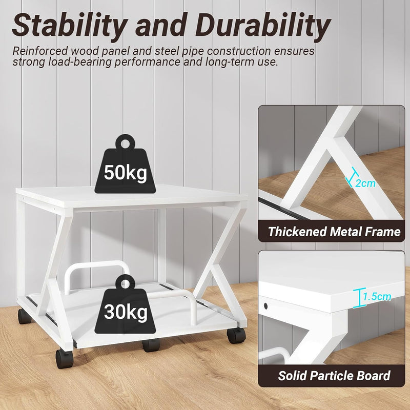50x50CM 2-Tier Printer Stand with Pull Out Shelf