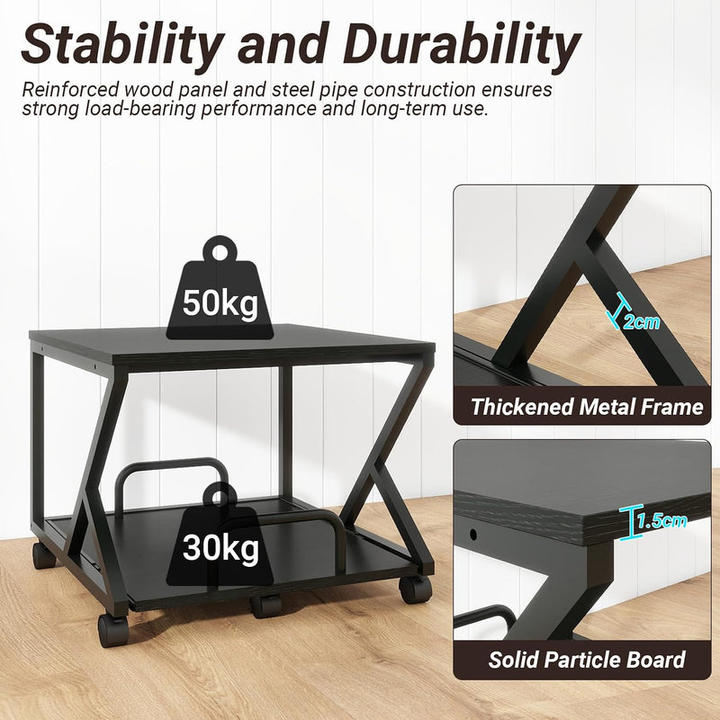 50x50CM 2-Tier Printer Stand with Pull Out Shelf