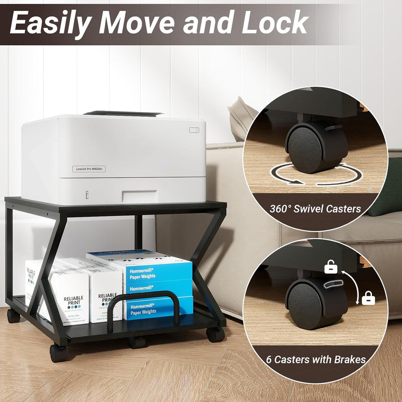 50x50CM 2-Tier Printer Stand with Pull Out Shelf
