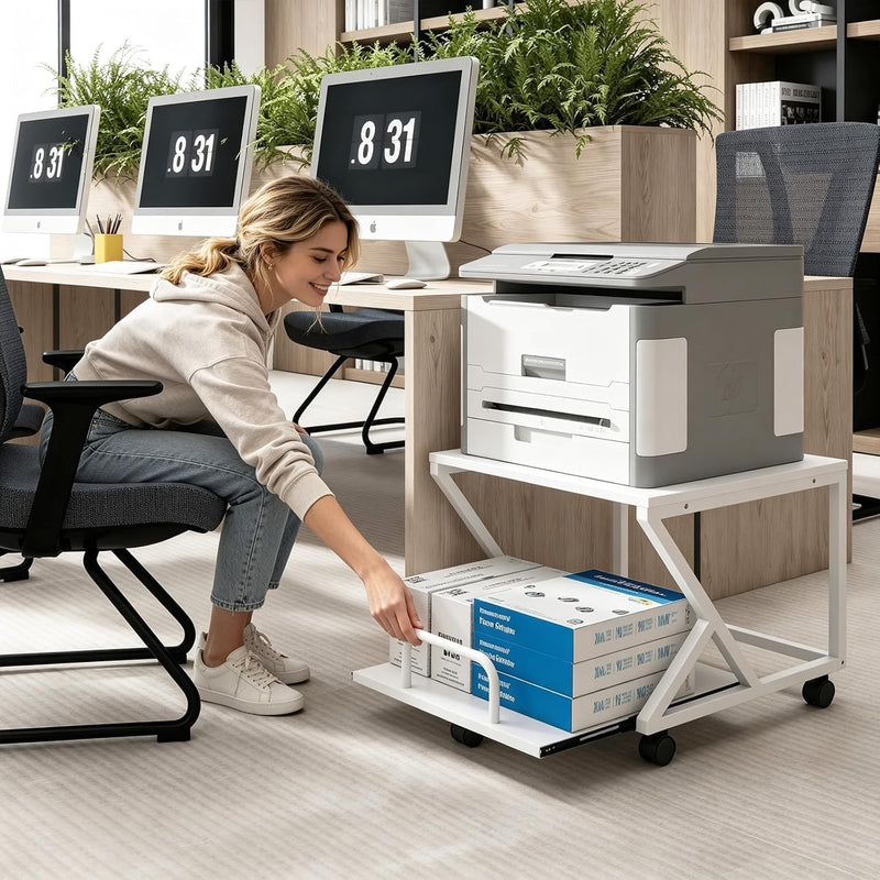 50x50CM 2-Tier Printer Stand with Pull Out Shelf