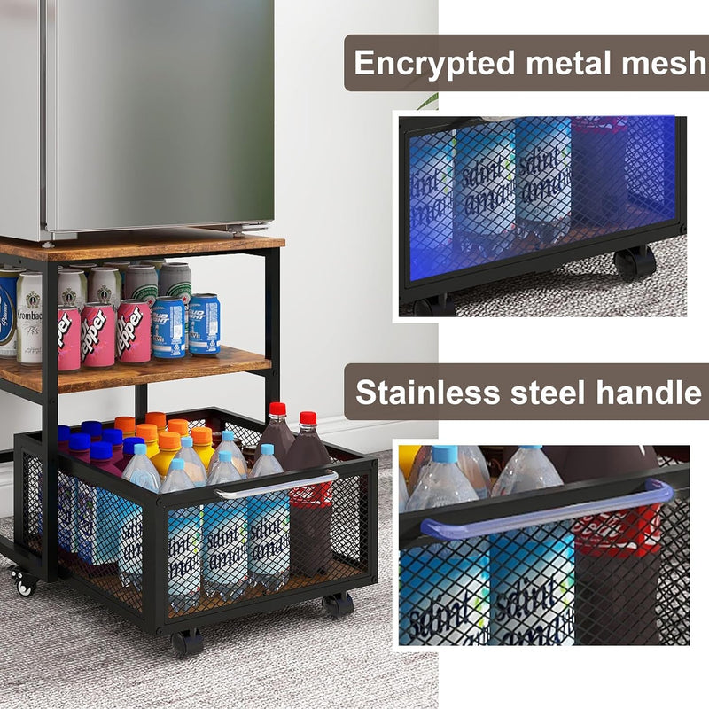 50x50CM Mini Fridge Stand with Storage 4 Lockable