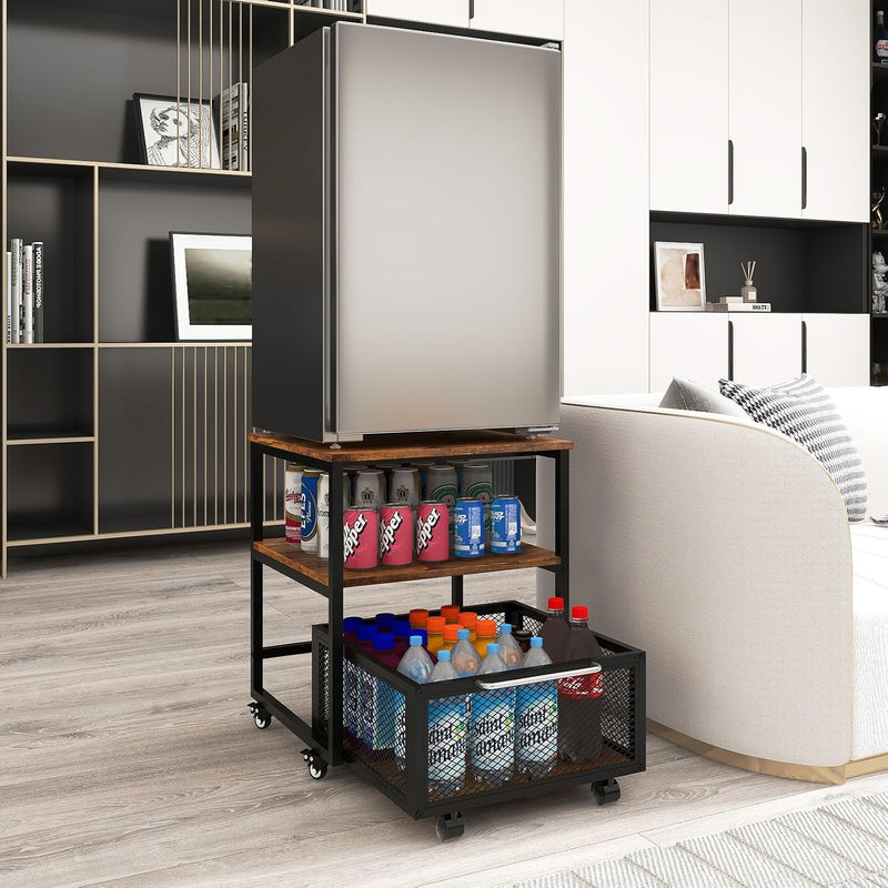 50x50CM Mini Fridge Stand with Storage 4 Lockable