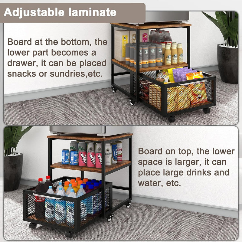 50x50CM Mini Fridge Stand with Storage 4 Lockable
