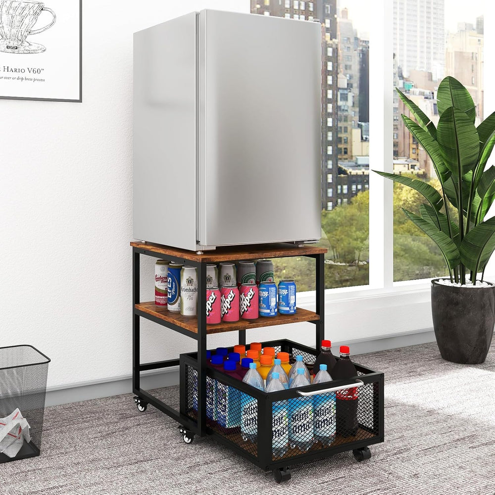 50x50CM Mini Fridge Stand with Storage 4 Lockable
