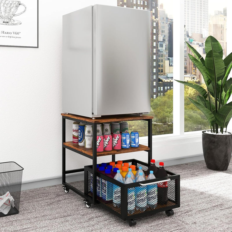 50x50CM Mini Fridge Stand with Storage 4 Lockable
