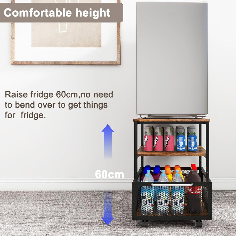 50x50CM Mini Fridge Stand with Storage 4 Lockable