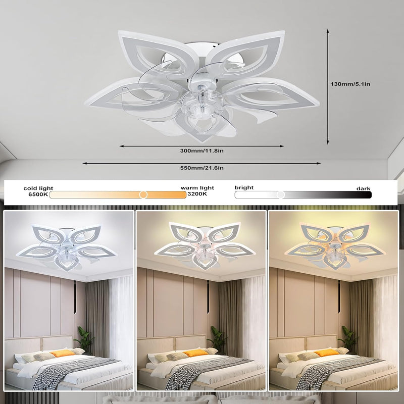 51CM Flush Mount Bladeless Ceiling Fan with Light