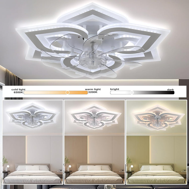 51CM Flush Mount Bladeless Ceiling Fan with Light