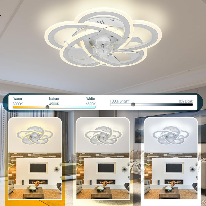 51CM Flush Mount Bladeless Ceiling Fan with Light