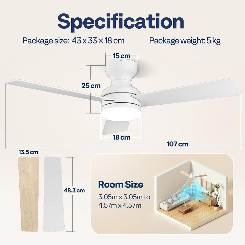 42" Ceiling Fans with Lights Remote Flush Mount