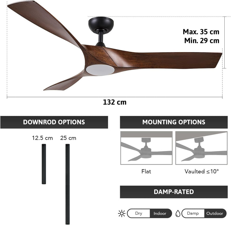 52 Inch Ceiling Fan with Light Remote Control