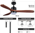 52 Inch Ceiling Fan with Light Remote Control