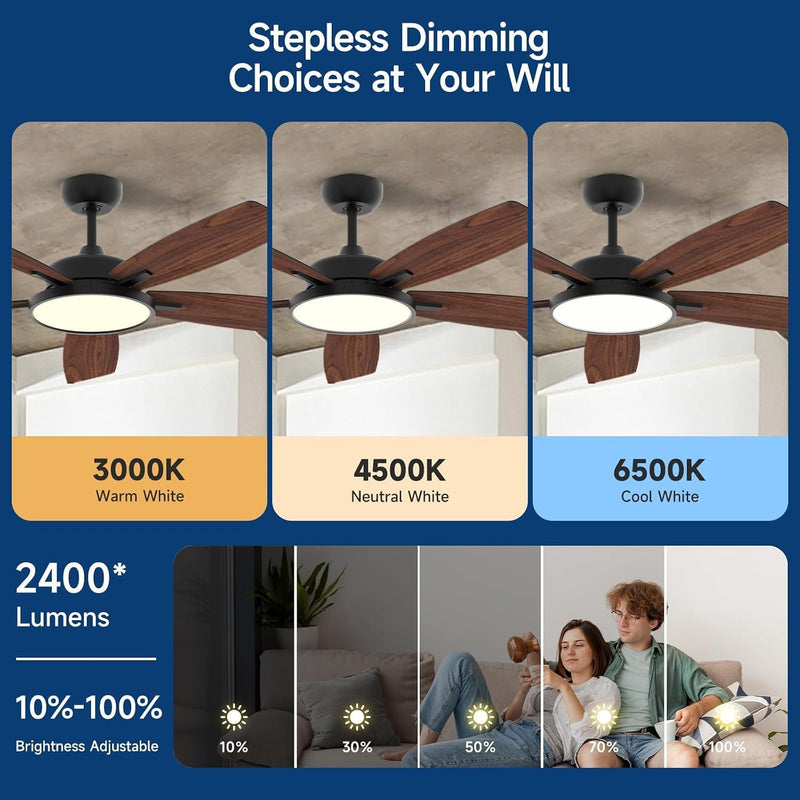52 Inch Modern Ceiling Fans with Lights