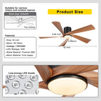 52'' Low Profile Ceiling Fan with Lights Remote