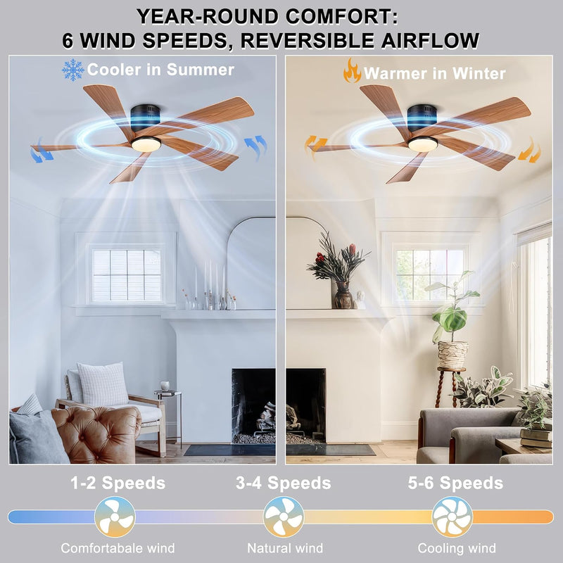 52'' Low Profile Ceiling Fan with Lights Remote