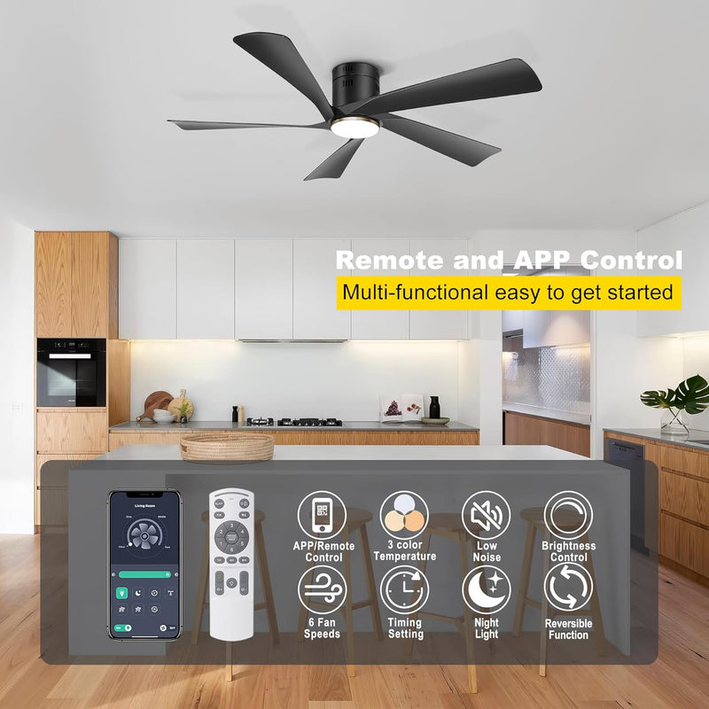 52'' Low Profile Ceiling Fan with Lights Remote
