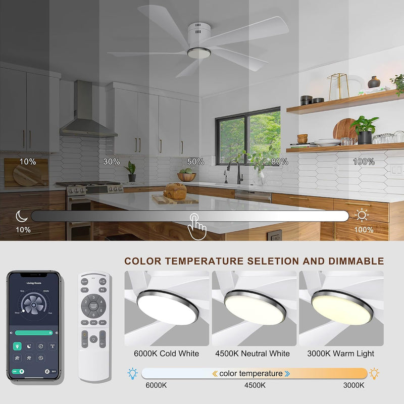 52'' Low Profile Ceiling Fan with Lights Remote