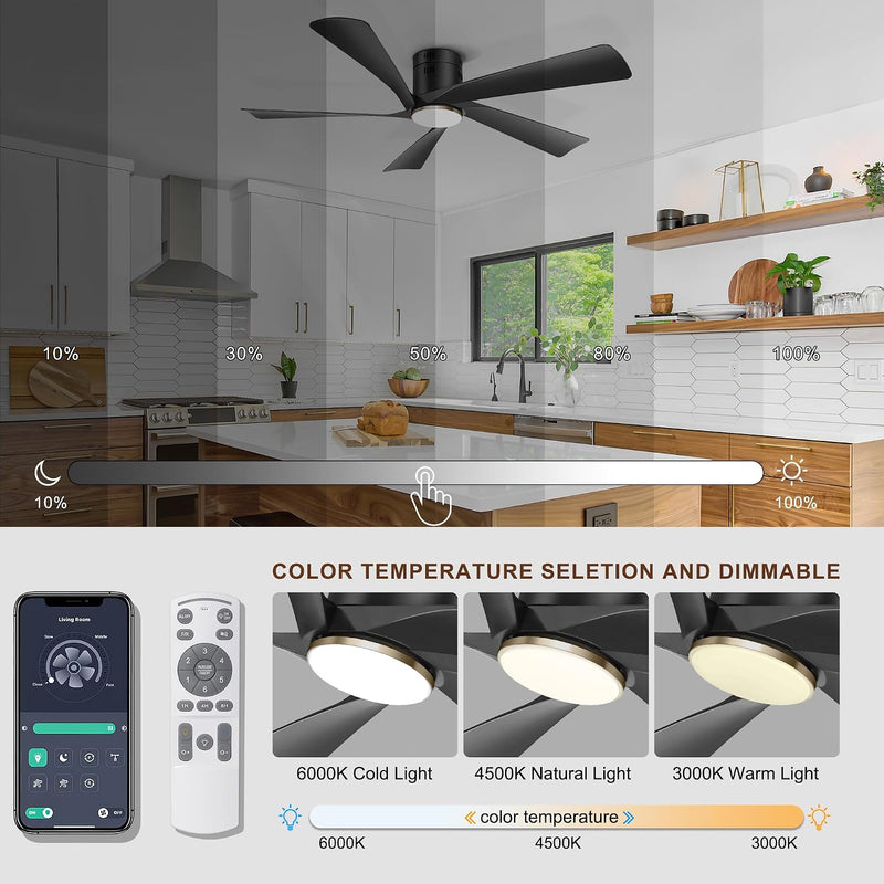 52'' Low Profile Ceiling Fan with Lights Remote