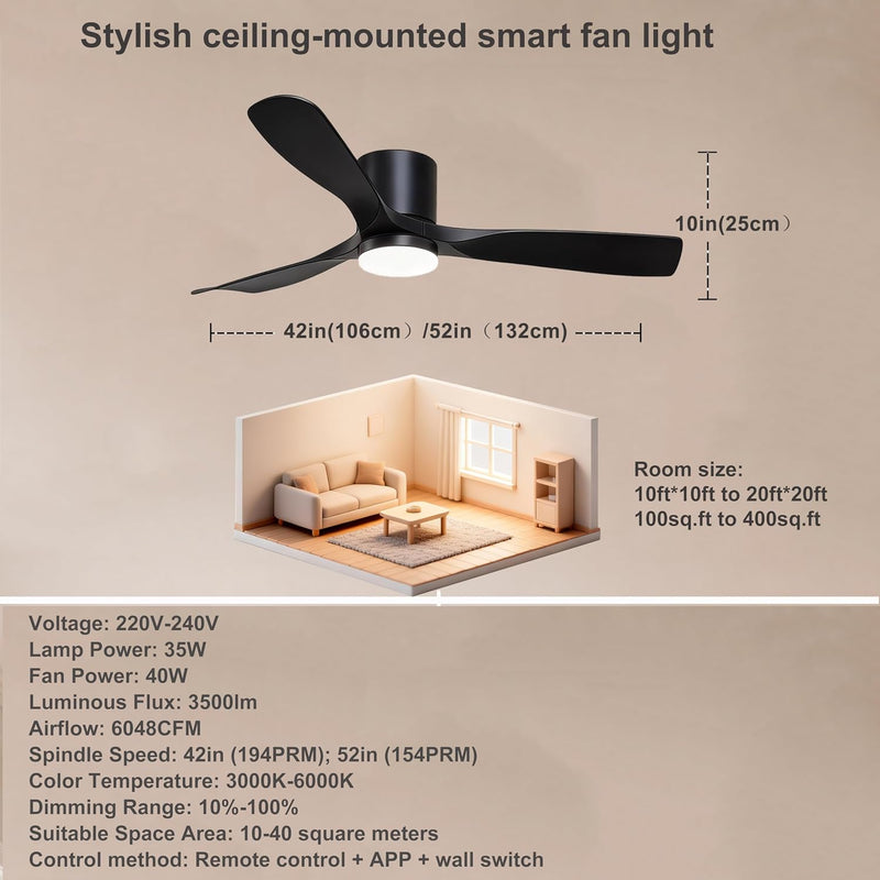 52inch Ceiling Fans with Lights and Remote Smart