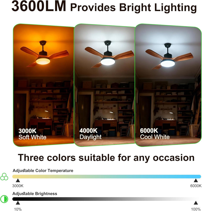 52inch Ceiling Fans with Lights and Remote Smart