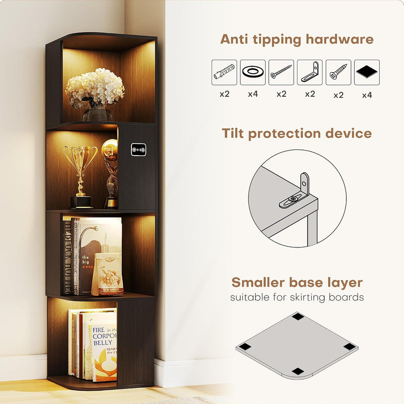 55.1 " Corner Wood Bookcase with Body Sensor