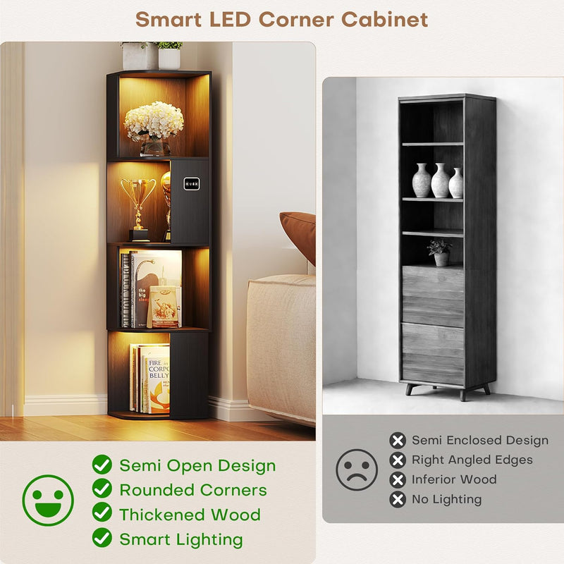 55.1 " Corner Wood Bookcase with Body Sensor