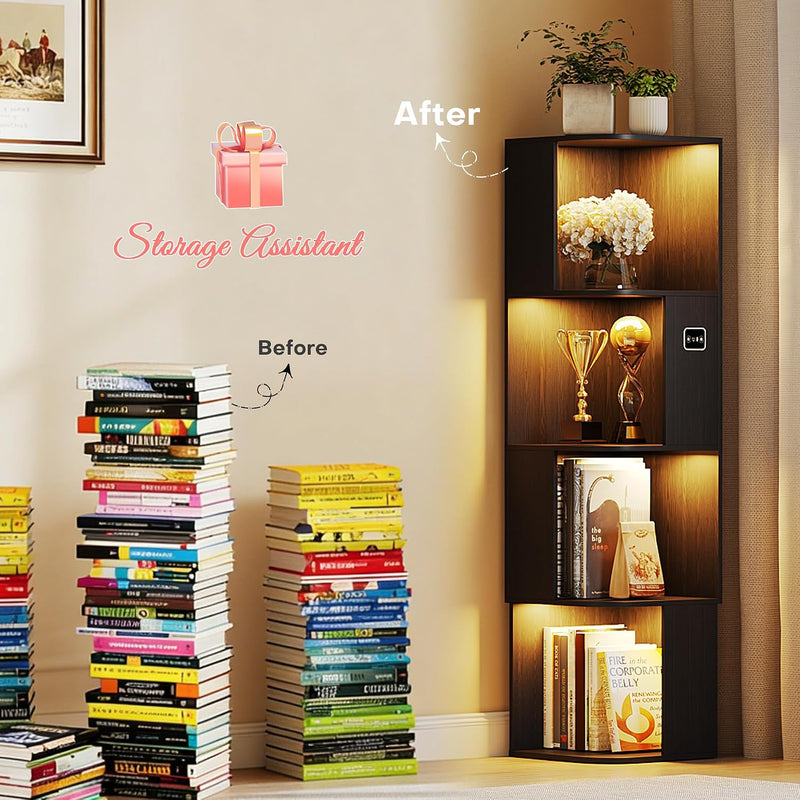 55.1 " Corner Wood Bookcase with Body Sensor
